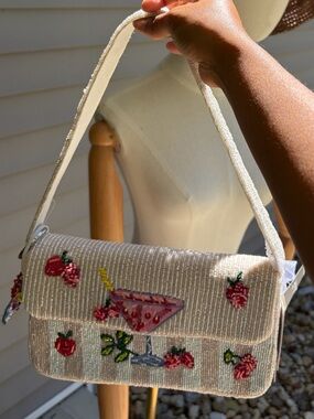 Anthropologie Pink cocktail drink beaded bag